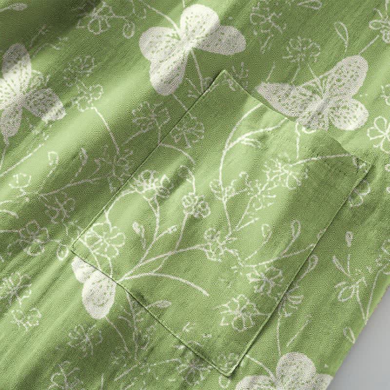 Peignoir de style kimono en coton double épaisseur à motif papillon vert - image 5