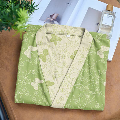 Peignoir de style kimono en coton double épaisseur à motif papillon vert - image 3