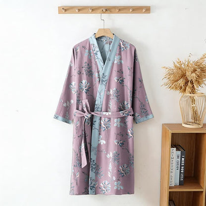 Peignoir de style kimono en coton double épaisseur à motif floral - image 2