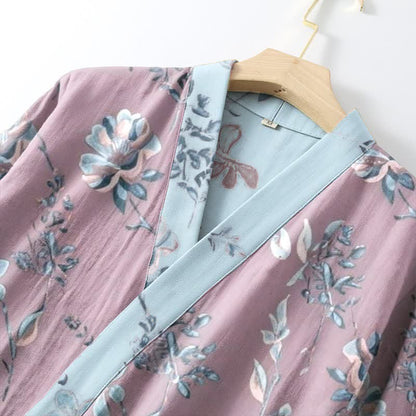Peignoir de style kimono en coton double épaisseur à motif floral - image 4