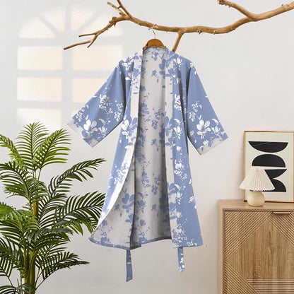 Peignoir élégant de style kimono, confectionné en coton double épaisseur à motif floral. - image 1
