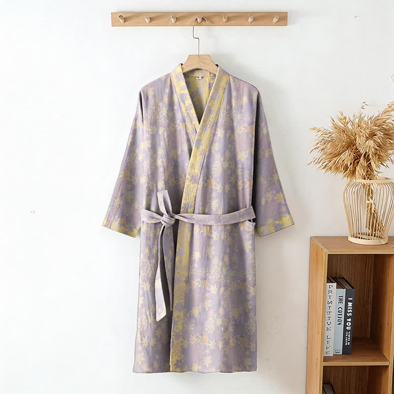 Peignoir de style kimono confectionné en tissu de coton botanique double couche - image 2