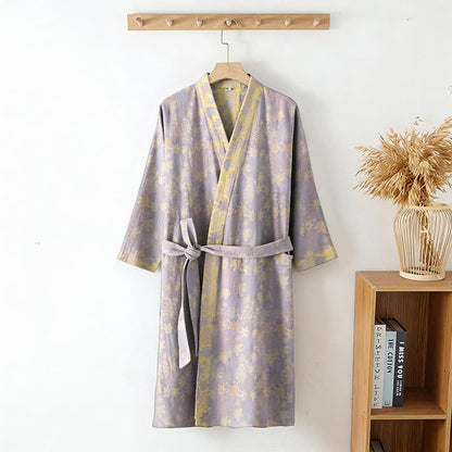 Peignoir de style kimono confectionné en tissu de coton botanique double couche - image 2