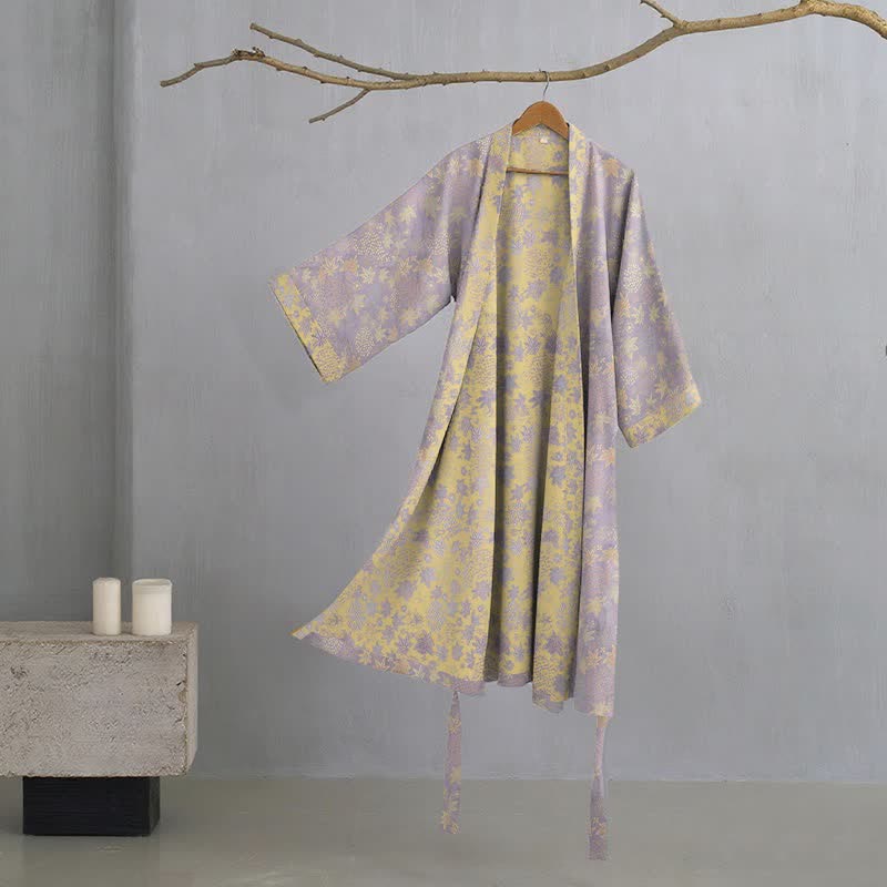 Peignoir de style kimono confectionné en tissu de coton botanique double couche - Violet - XL - image 0