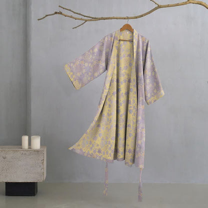 Peignoir de style kimono confectionné en tissu de coton botanique double couche - Violet - XL - image 0