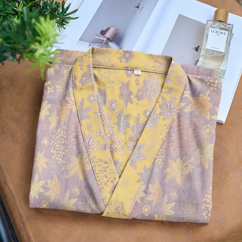 Peignoir de style kimono confectionné en tissu de coton botanique double couche - image 3