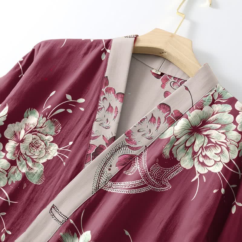 Peignoir kimono luxueux en gaze de coton double épaisseur à motif pivoine - image 5