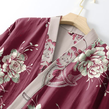 Peignoir kimono luxueux en gaze de coton double épaisseur à motif pivoine - image 5