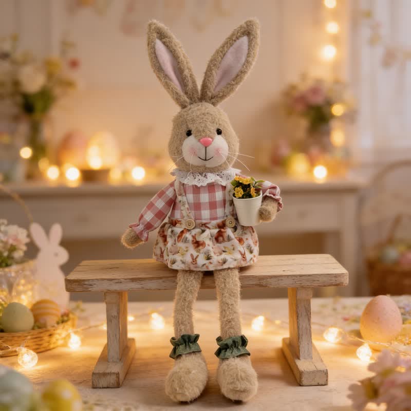 Figurine en peluche d'un lapin assis dans un style maison de campagne - Lapine - 59 cm - image 13