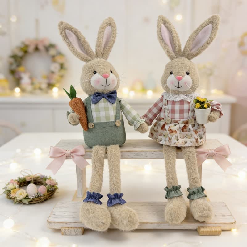 Figurine en peluche d'un lapin assis dans un style maison de campagne - image 2