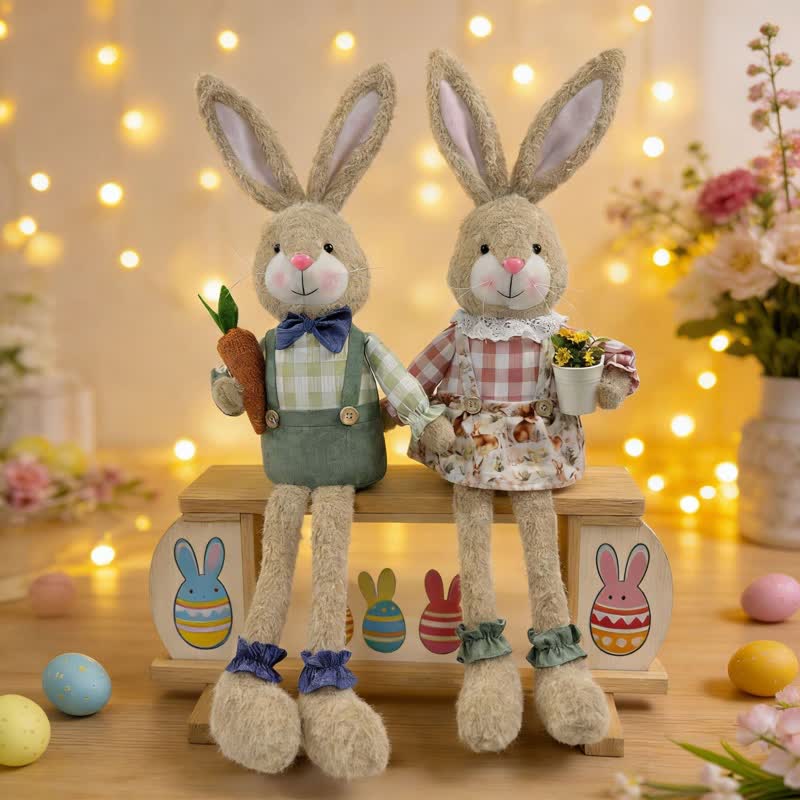 Figurine en peluche d'un lapin assis dans un style maison de campagne - image 3