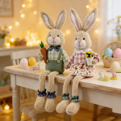 Figurine en peluche d'un lapin assis dans un style maison de campagne - image 0