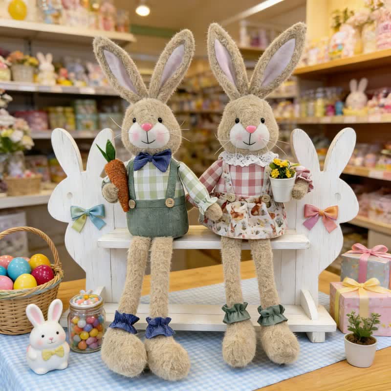 Figurine en peluche d'un lapin assis dans un style maison de campagne - image 4