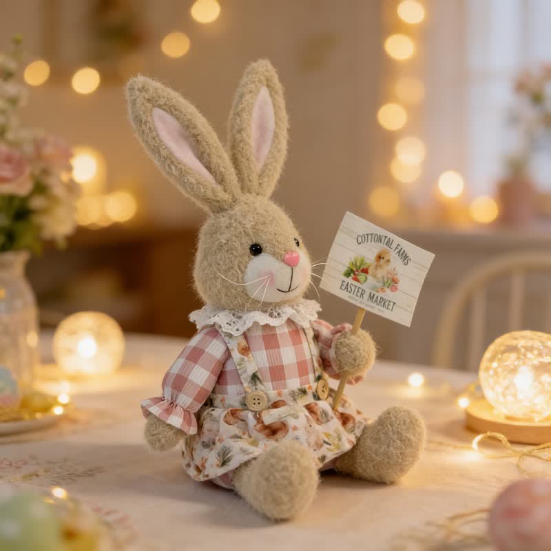 Lapin de Pâques en peluche assis, à utiliser comme décoration - image 13
