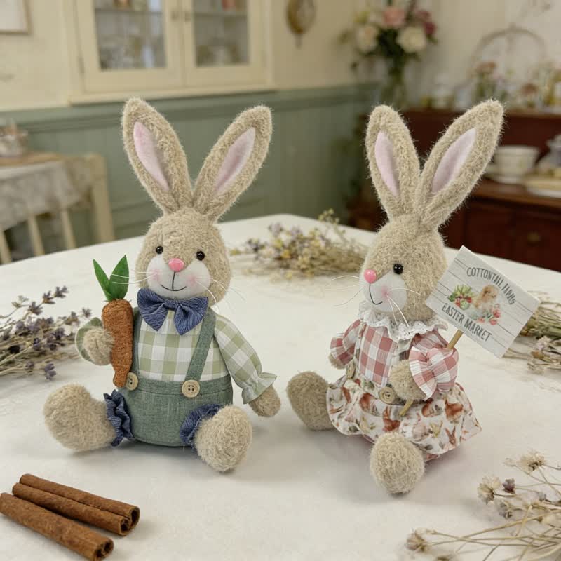 Lapin de Pâques en peluche assis, à utiliser comme décoration - image 1