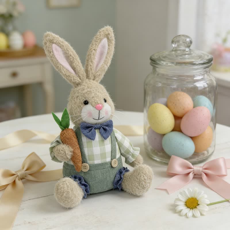 Lapin de Pâques en peluche assis, à utiliser comme décoration - image 8
