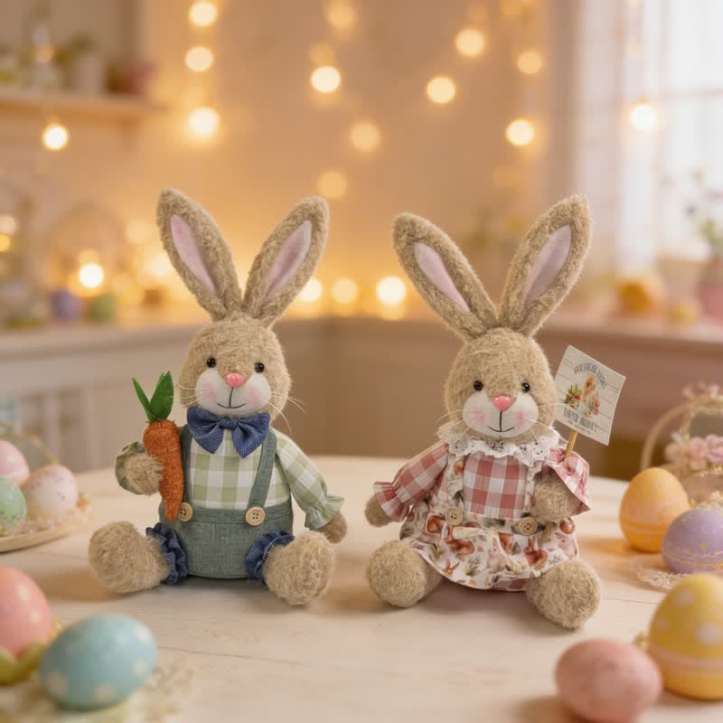 Lapin de Pâques en peluche assis, à utiliser comme décoration - image 3