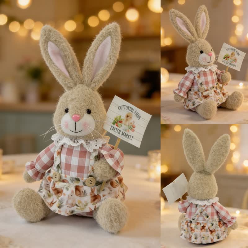 Lapin de Pâques en peluche assis, à utiliser comme décoration - image 15