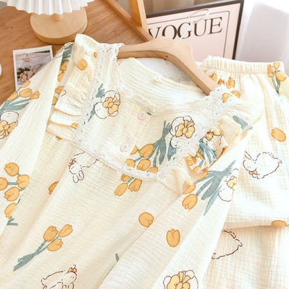 Ensemble pyjama tulipe et lapin en gaze de coton - image 3