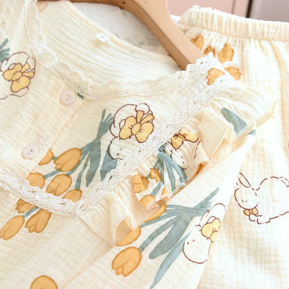 Ensemble pyjama tulipe et lapin en gaze de coton - image 4