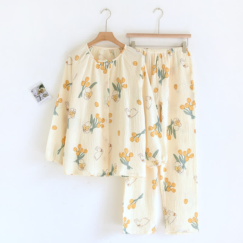 Ensemble pyjama tulipe et lapin en gaze de coton - image 10