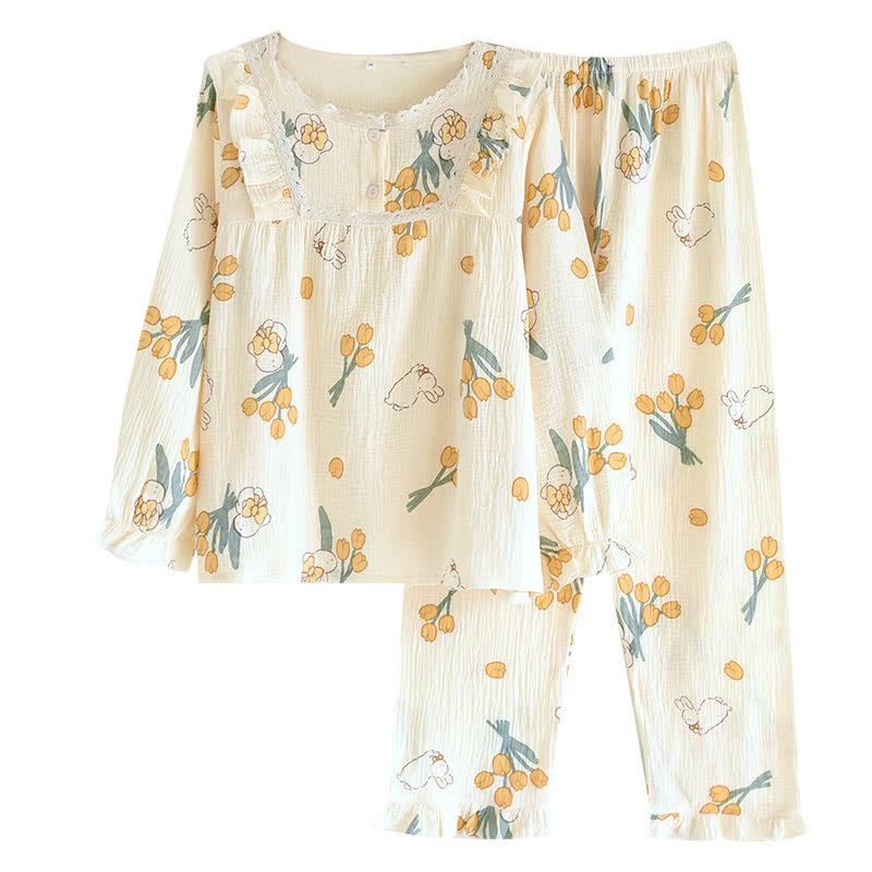 Ensemble pyjama tulipe et lapin en gaze de coton - image 8