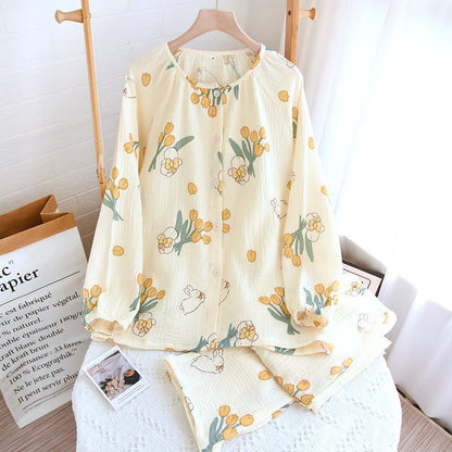 Ensemble pyjama tulipe et lapin en gaze de coton - abricot - col rond - XL - image 9