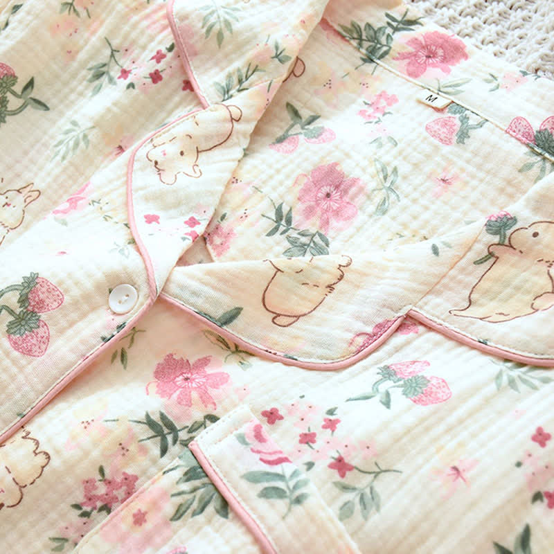 Haut de pyjama en gaze de coton à motifs floraux et de lapins - image 3
