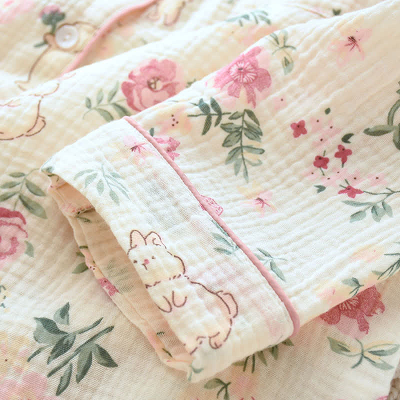 Haut de pyjama en gaze de coton à motifs floraux et de lapins - image 6