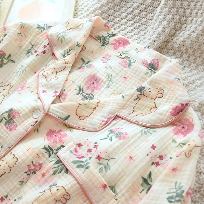 Haut de pyjama en gaze de coton à motifs floraux et de lapins - image 2