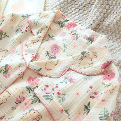Haut de pyjama en gaze de coton à motifs floraux et de lapins - image 2