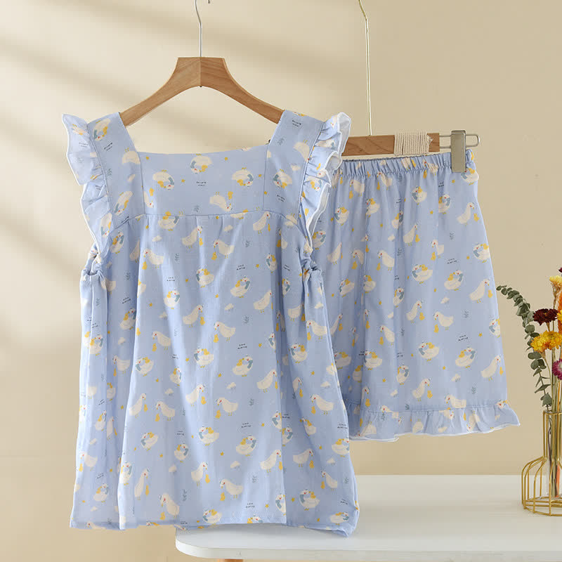 Pyjama sans manches en coton d'oie bleu - image 1
