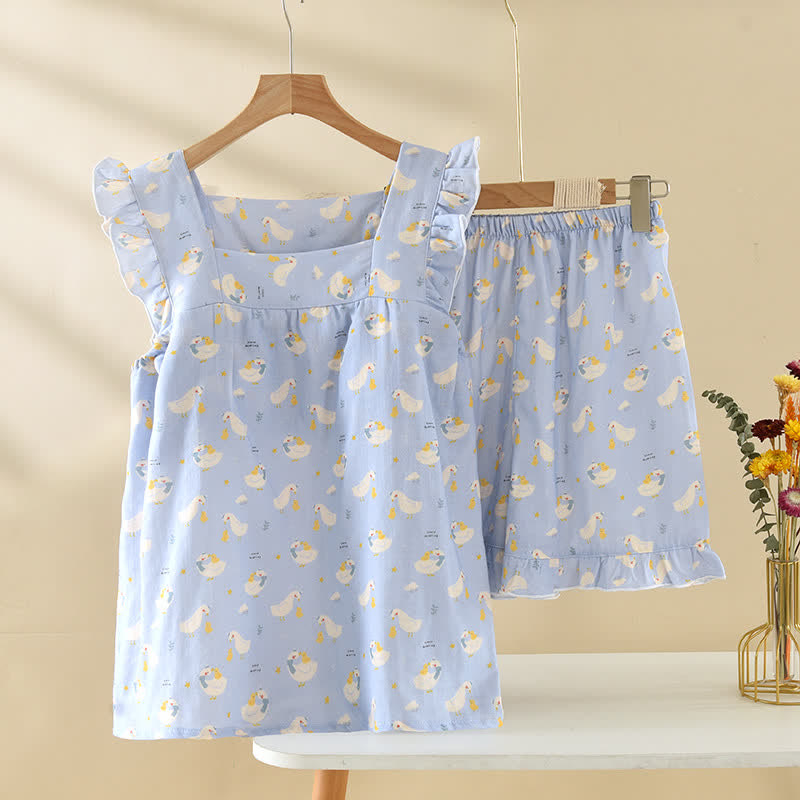Pyjama sans manches en coton d'oie bleu - Bleu - XL - image 0