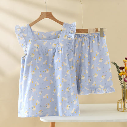 Pyjama sans manches en coton d'oie bleu - Bleu - XL - image 0