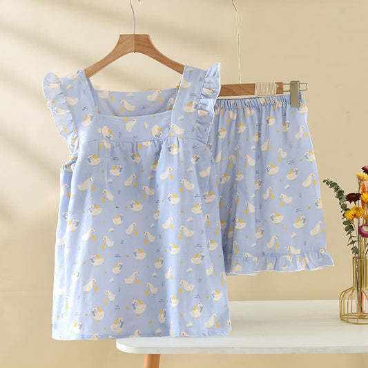 Pyjama sans manches en coton d'oie bleu - Bleu - XL - image 0