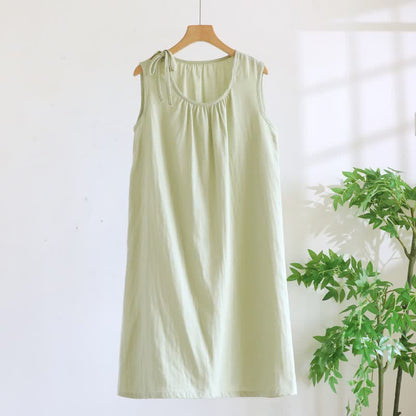 Chemise de nuit minimaliste, unie et sans manches, en coton - Vert clair - XL - image 4