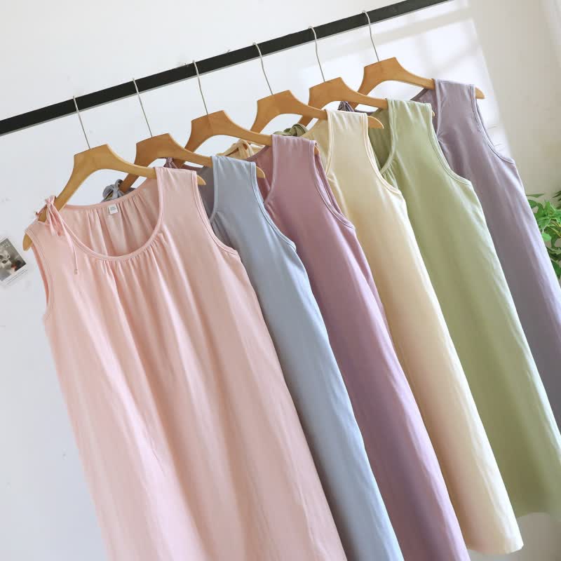 Chemise de nuit minimaliste, unie et sans manches, en coton - image 3