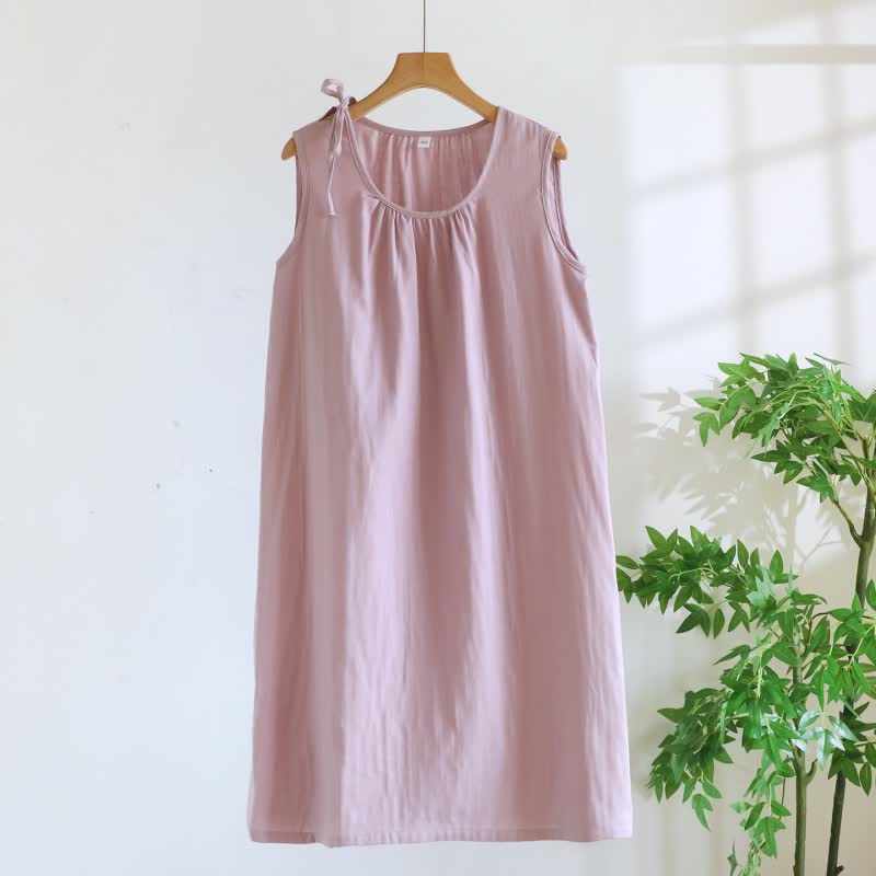 Chemise de nuit minimaliste, unie et sans manches, en coton - violet clair - XL - image 15