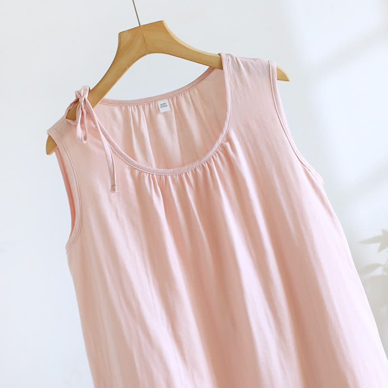 Chemise de nuit minimaliste, unie et sans manches, en coton - image 7