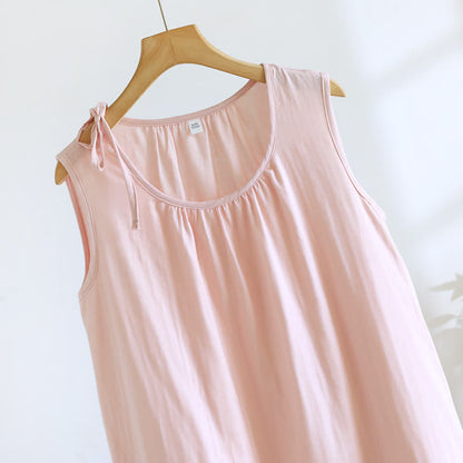 Chemise de nuit minimaliste, unie et sans manches, en coton - image 7