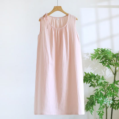 Chemise de nuit minimaliste, unie et sans manches, en coton - Rose - XL - image 6