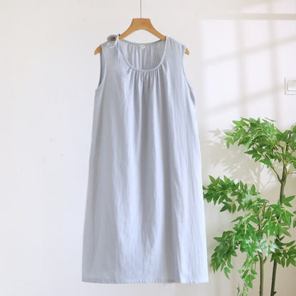 Chemise de nuit minimaliste, unie et sans manches, en coton - Bleu - XL - image 16