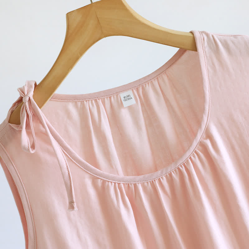 Chemise de nuit minimaliste, unie et sans manches, en coton - image 8
