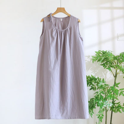 Chemise de nuit minimaliste, unie et sans manches, en coton - Violet - XL - image 14