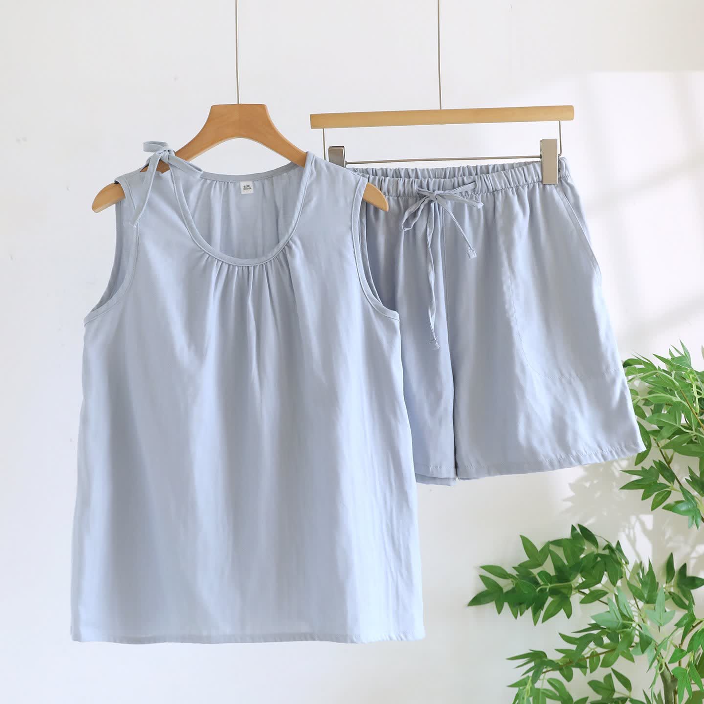Pyjama sans manches en gaze de coton double épaisseur - Bleu - XL - image 3