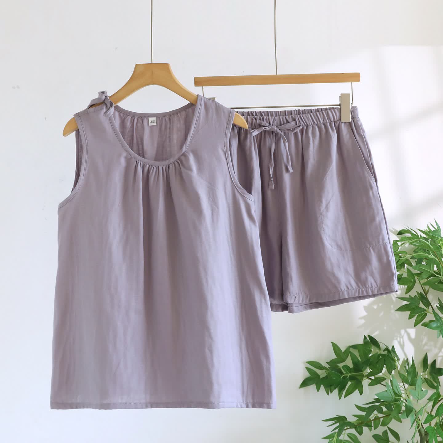 Pyjama sans manches en gaze de coton double épaisseur - Violet - XL - image 4
