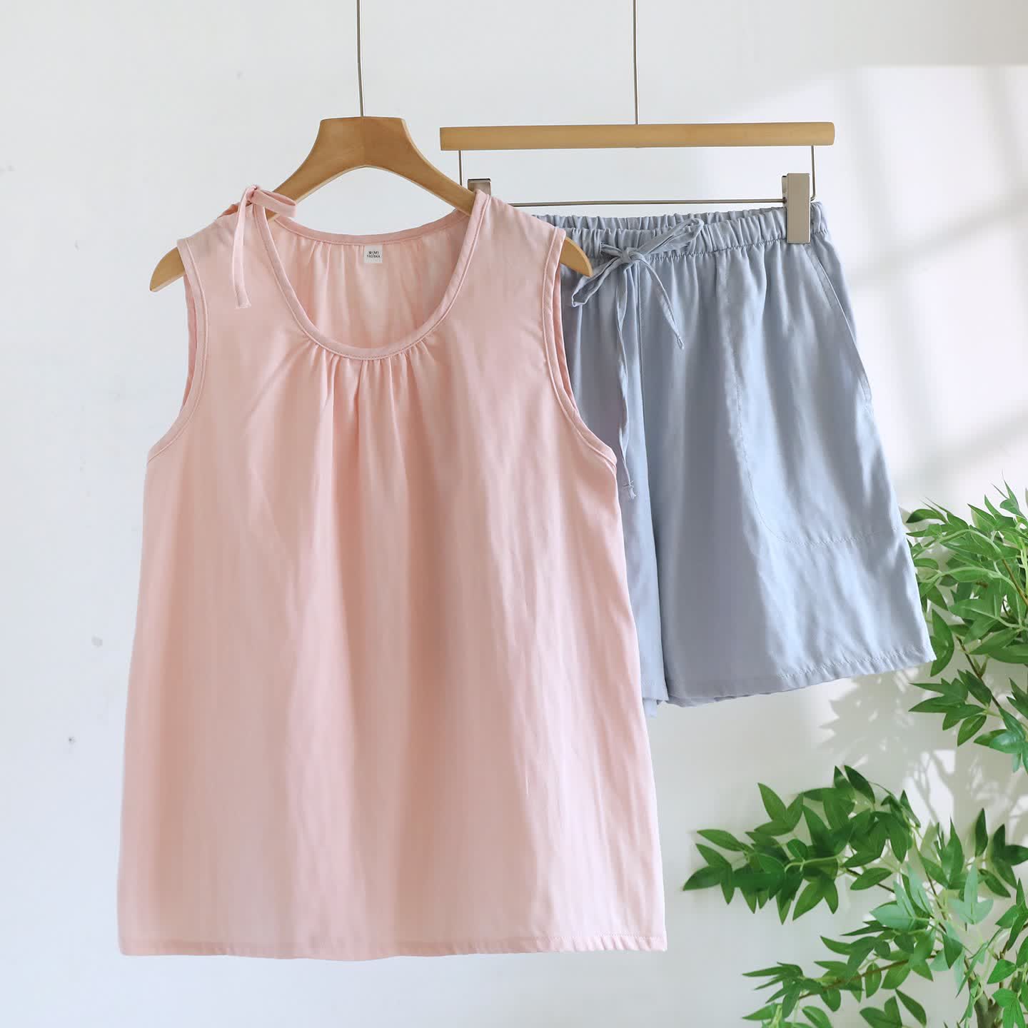 Pyjama sans manches en gaze de coton double épaisseur - Rose et bleu - XL - image 7