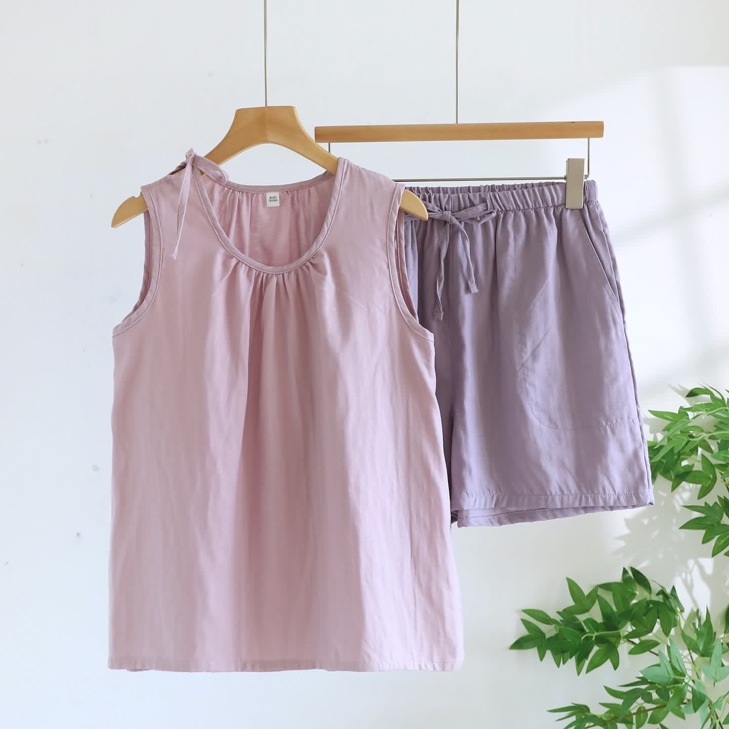 Pyjama sans manches en gaze de coton double épaisseur - violet clair et violet - XL - image 9