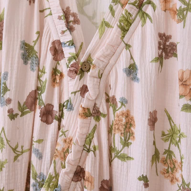 Peignoir en gaze de coton à motif floral et col à volants - image 4