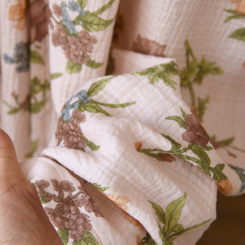 Peignoir en gaze de coton à motif floral et col à volants - image 7
